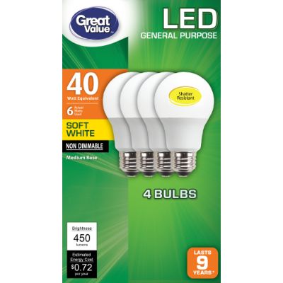 Kellmart Great Value Great Value Led 6w 3 000k Non dim E26