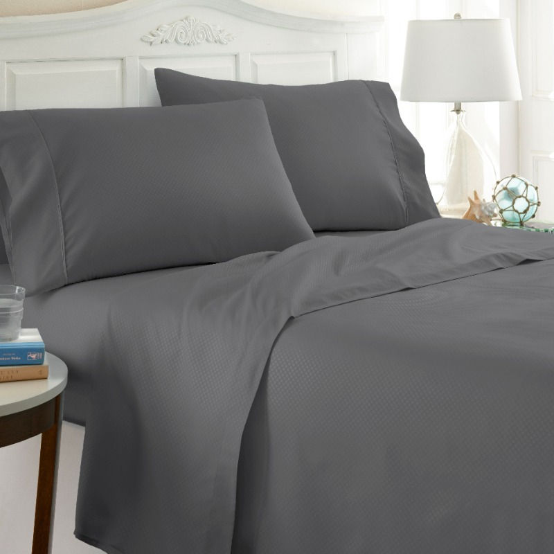 Checkered Embossed 4 Piece Queen Bed Sheet Set