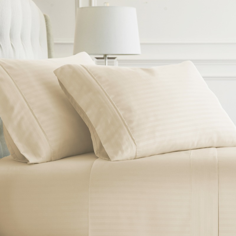 Striped Embossed 4 Piece Queen Bed Sheet Set