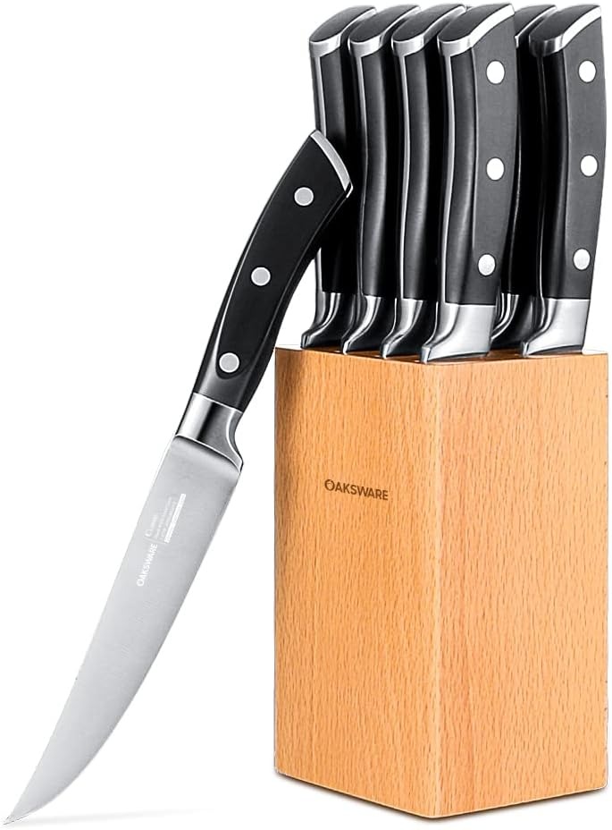 Set of 8 Non Serrated Steak Knives with Block