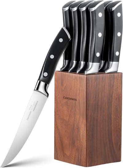 Set of 8 Non Serrated Steak Knives with Walnut Block