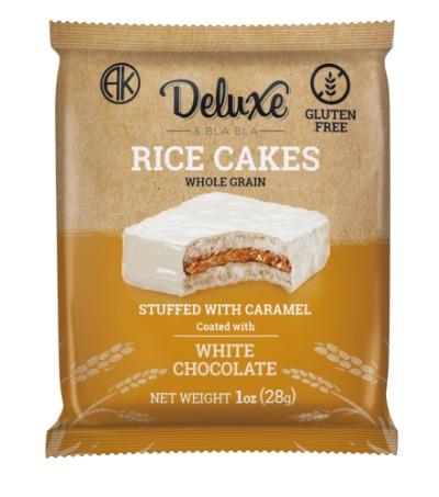 Stuffed Rice Cakes with Caramel and Coated White Chocolate