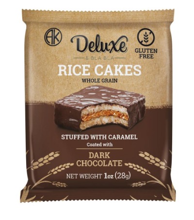 Stuffed Rice Cakes With Caramel And Coated Dark Chocolate
